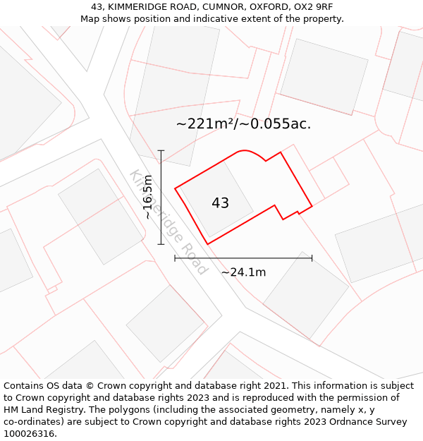 43, KIMMERIDGE ROAD, CUMNOR, OXFORD, OX2 9RF: Plot and title map