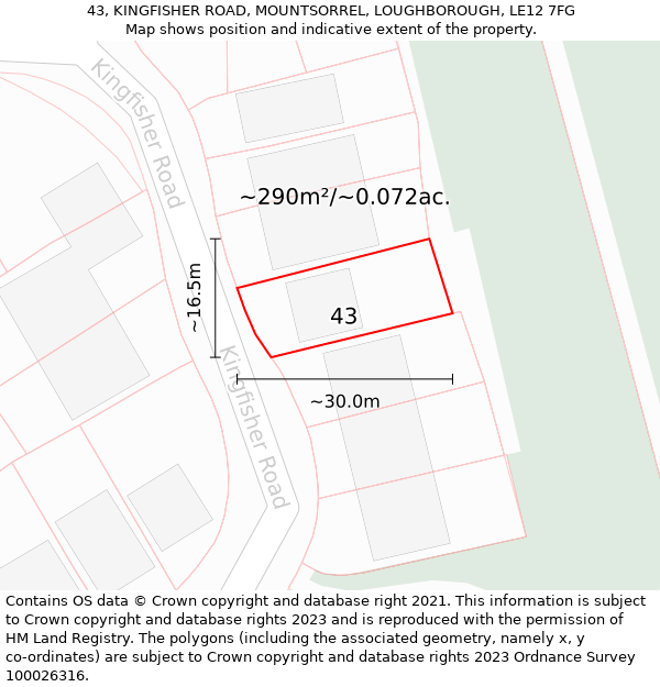 43, KINGFISHER ROAD, MOUNTSORREL, LOUGHBOROUGH, LE12 7FG: Plot and title map