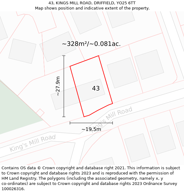 43, KINGS MILL ROAD, DRIFFIELD, YO25 6TT: Plot and title map