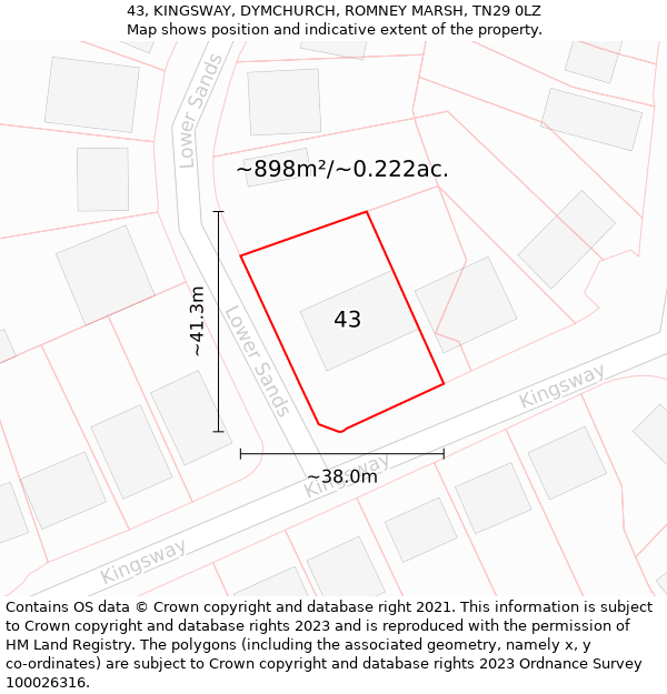 43, KINGSWAY, DYMCHURCH, ROMNEY MARSH, TN29 0LZ: Plot and title map