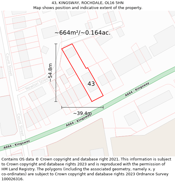 43, KINGSWAY, ROCHDALE, OL16 5HN: Plot and title map