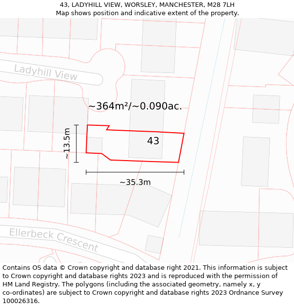 43, LADYHILL VIEW, WORSLEY, MANCHESTER, M28 7LH: Plot and title map