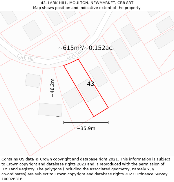 43, LARK HILL, MOULTON, NEWMARKET, CB8 8RT: Plot and title map