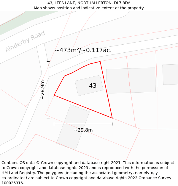 43, LEES LANE, NORTHALLERTON, DL7 8DA: Plot and title map