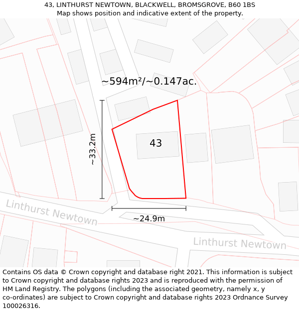 43, LINTHURST NEWTOWN, BLACKWELL, BROMSGROVE, B60 1BS: Plot and title map