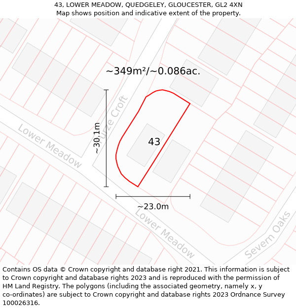 43, LOWER MEADOW, QUEDGELEY, GLOUCESTER, GL2 4XN: Plot and title map