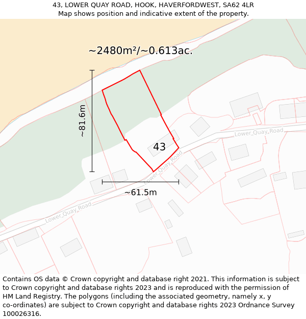 43, LOWER QUAY ROAD, HOOK, HAVERFORDWEST, SA62 4LR: Plot and title map