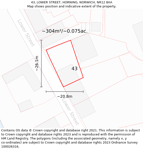 43, LOWER STREET, HORNING, NORWICH, NR12 8AA: Plot and title map