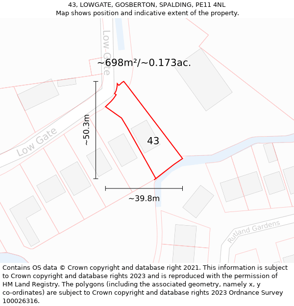 43, LOWGATE, GOSBERTON, SPALDING, PE11 4NL: Plot and title map