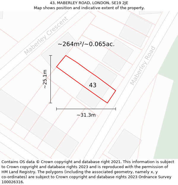 43, MABERLEY ROAD, LONDON, SE19 2JE: Plot and title map