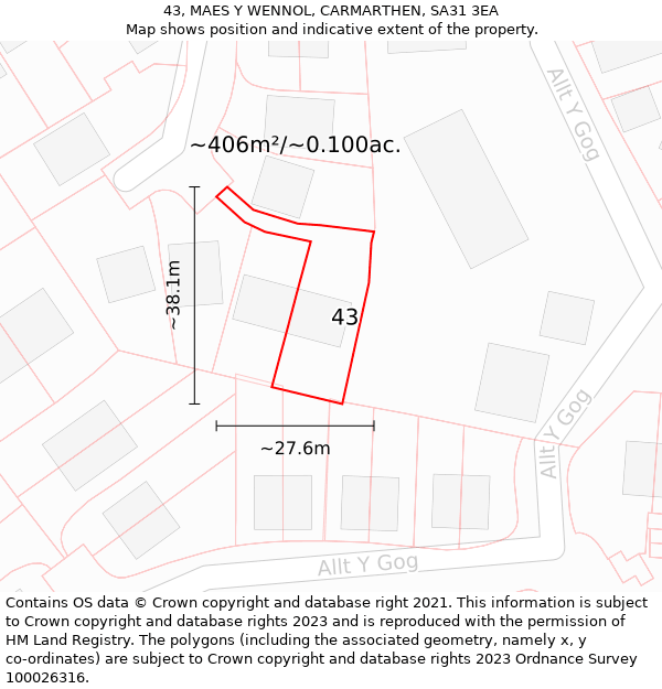 43, MAES Y WENNOL, CARMARTHEN, SA31 3EA: Plot and title map