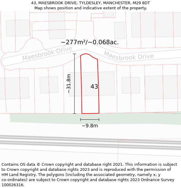 43, MAESBROOK DRIVE, TYLDESLEY, MANCHESTER, M29 8DT: Plot and title map