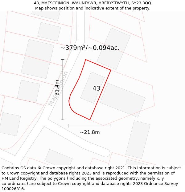 43, MAESCEINION, WAUNFAWR, ABERYSTWYTH, SY23 3QQ: Plot and title map