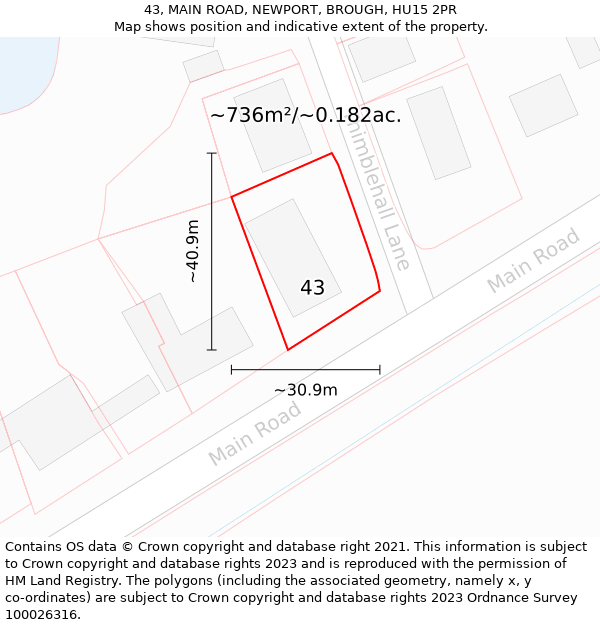 43, MAIN ROAD, NEWPORT, BROUGH, HU15 2PR: Plot and title map