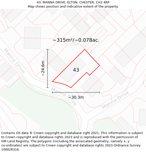 43, MANNA DRIVE, ELTON, CHESTER, CH2 4RP: Plot and title map