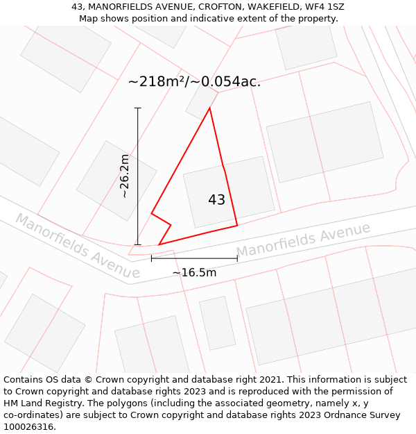 43, MANORFIELDS AVENUE, CROFTON, WAKEFIELD, WF4 1SZ: Plot and title map