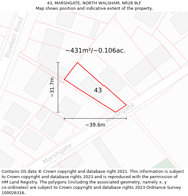 43, MARSHGATE, NORTH WALSHAM, NR28 9LF: Plot and title map