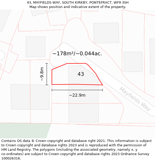 43, MAYFIELDS WAY, SOUTH KIRKBY, PONTEFRACT, WF9 3SH: Plot and title map