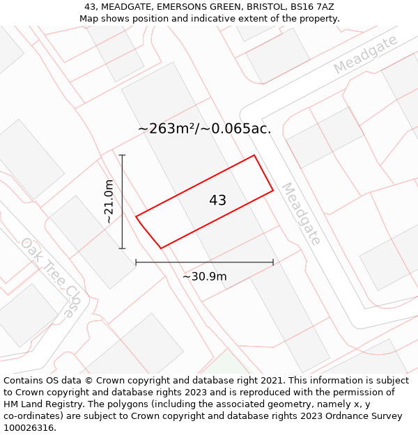 43, MEADGATE, EMERSONS GREEN, BRISTOL, BS16 7AZ: Plot and title map