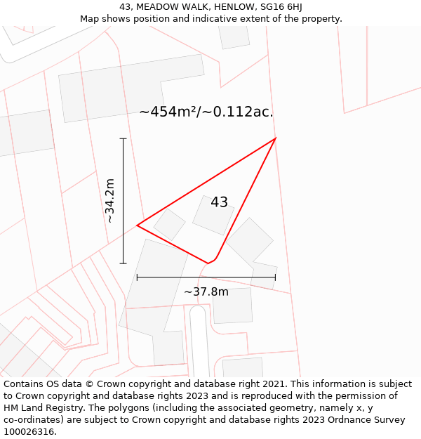 43, MEADOW WALK, HENLOW, SG16 6HJ: Plot and title map