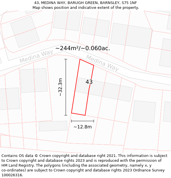 43, MEDINA WAY, BARUGH GREEN, BARNSLEY, S75 1NF: Plot and title map