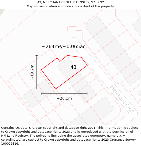 43, MERCHANT CROFT, BARNSLEY, S71 2NY: Plot and title map