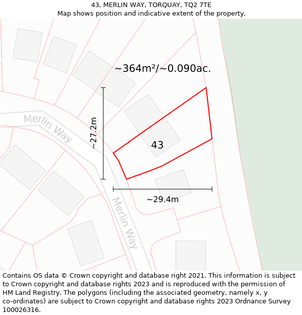 43, MERLIN WAY, TORQUAY, TQ2 7TE: Plot and title map