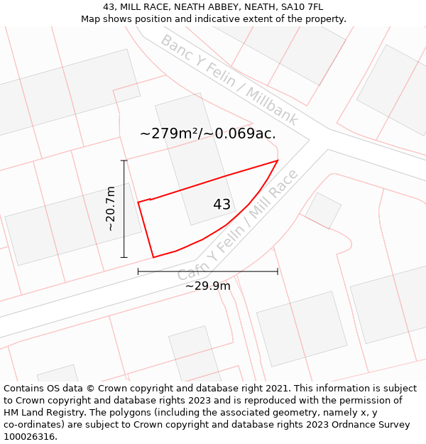 43, MILL RACE, NEATH ABBEY, NEATH, SA10 7FL: Plot and title map