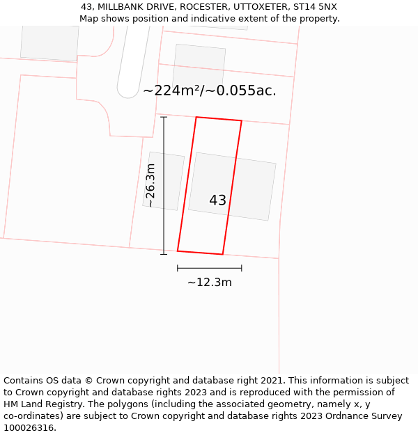 43, MILLBANK DRIVE, ROCESTER, UTTOXETER, ST14 5NX: Plot and title map