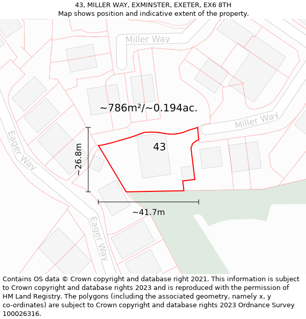 43, MILLER WAY, EXMINSTER, EXETER, EX6 8TH: Plot and title map