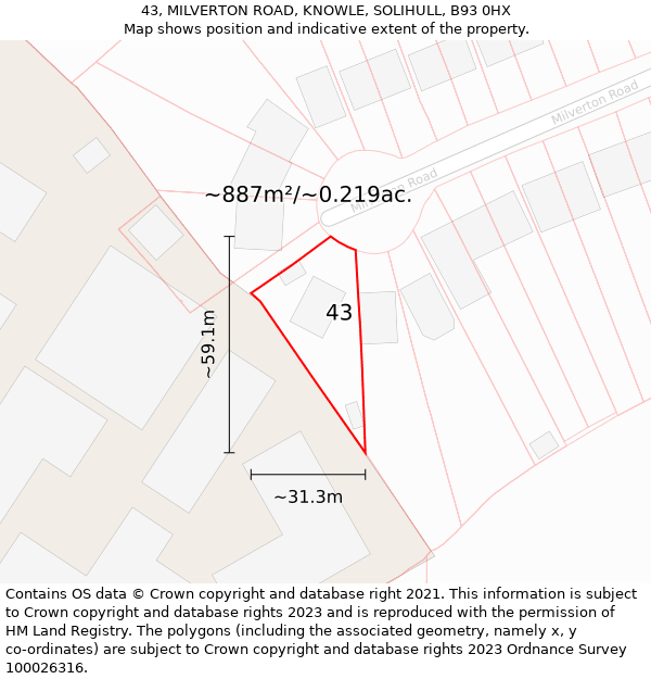 43, MILVERTON ROAD, KNOWLE, SOLIHULL, B93 0HX: Plot and title map