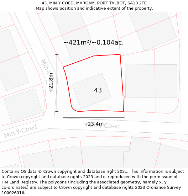 43, MIN Y COED, MARGAM, PORT TALBOT, SA13 2TE: Plot and title map