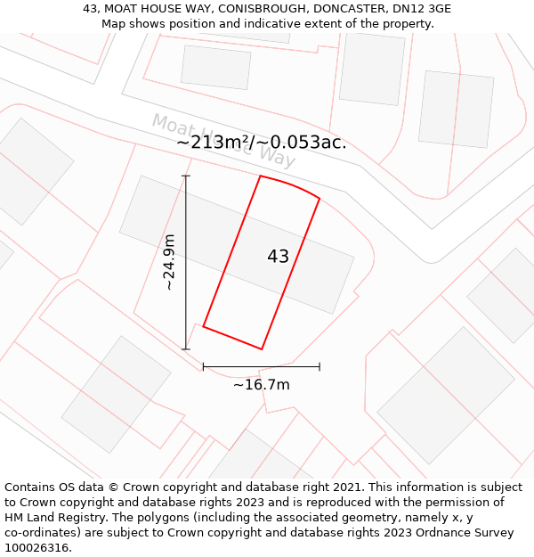 43, MOAT HOUSE WAY, CONISBROUGH, DONCASTER, DN12 3GE: Plot and title map