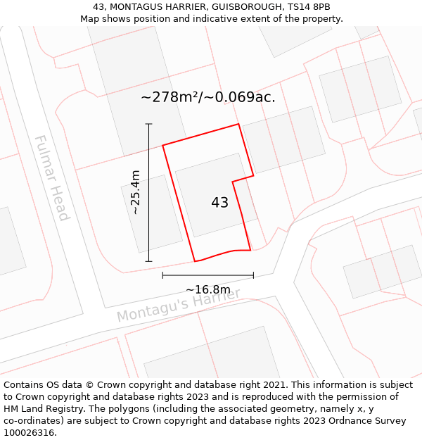 43, MONTAGUS HARRIER, GUISBOROUGH, TS14 8PB: Plot and title map