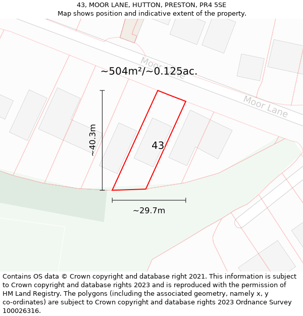 43, MOOR LANE, HUTTON, PRESTON, PR4 5SE: Plot and title map