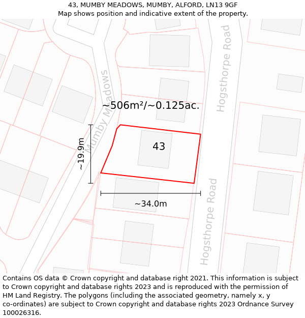 43, MUMBY MEADOWS, MUMBY, ALFORD, LN13 9GF: Plot and title map