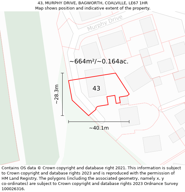 43, MURPHY DRIVE, BAGWORTH, COALVILLE, LE67 1HR: Plot and title map