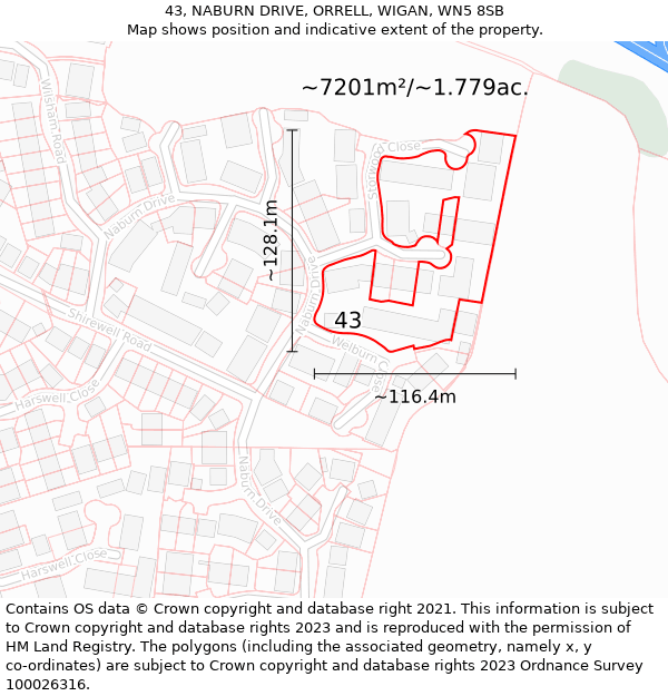 43, NABURN DRIVE, ORRELL, WIGAN, WN5 8SB: Plot and title map