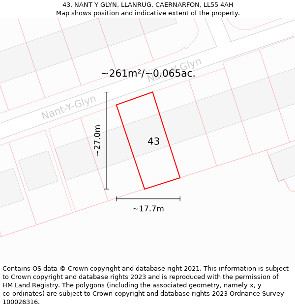 43, NANT Y GLYN, LLANRUG, CAERNARFON, LL55 4AH: Plot and title map