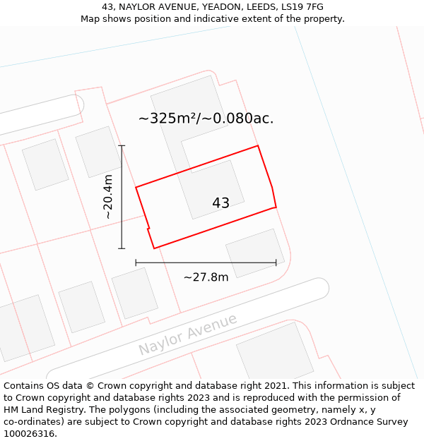 43, NAYLOR AVENUE, YEADON, LEEDS, LS19 7FG: Plot and title map
