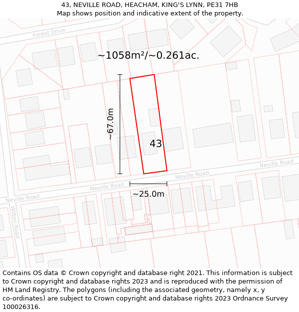 43, NEVILLE ROAD, HEACHAM, KING'S LYNN, PE31 7HB: Plot and title map