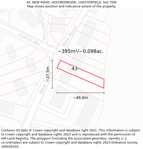 43, NEW ROAD, HOLYMOORSIDE, CHESTERFIELD, S42 7EW: Plot and title map