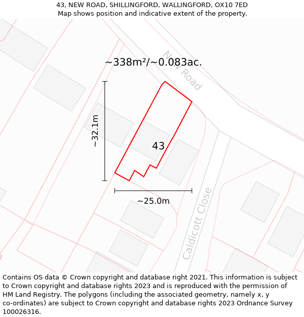 43, NEW ROAD, SHILLINGFORD, WALLINGFORD, OX10 7ED: Plot and title map