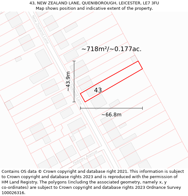 43, NEW ZEALAND LANE, QUENIBOROUGH, LEICESTER, LE7 3FU: Plot and title map