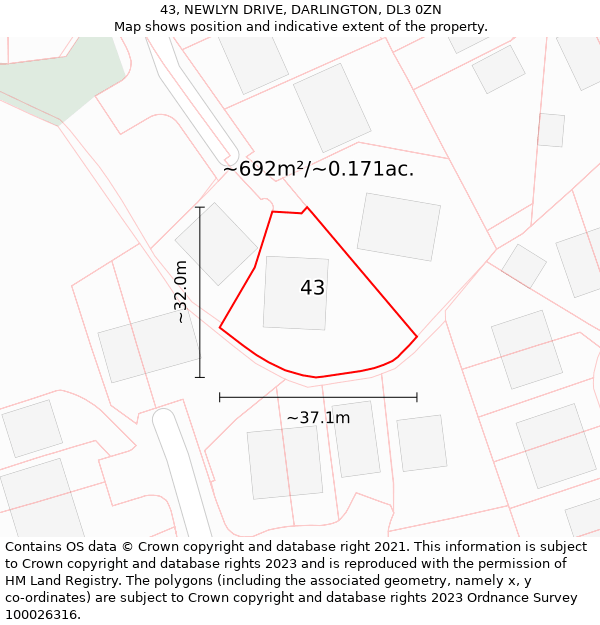 43, NEWLYN DRIVE, DARLINGTON, DL3 0ZN: Plot and title map