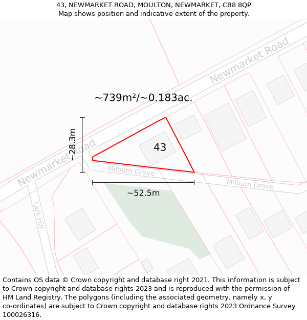 43, NEWMARKET ROAD, MOULTON, NEWMARKET, CB8 8QP: Plot and title map