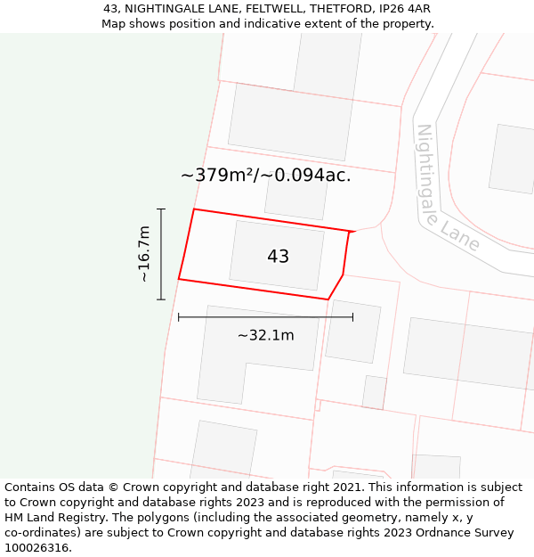 43, NIGHTINGALE LANE, FELTWELL, THETFORD, IP26 4AR: Plot and title map