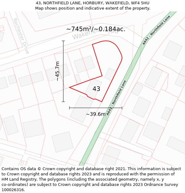 43, NORTHFIELD LANE, HORBURY, WAKEFIELD, WF4 5HU: Plot and title map