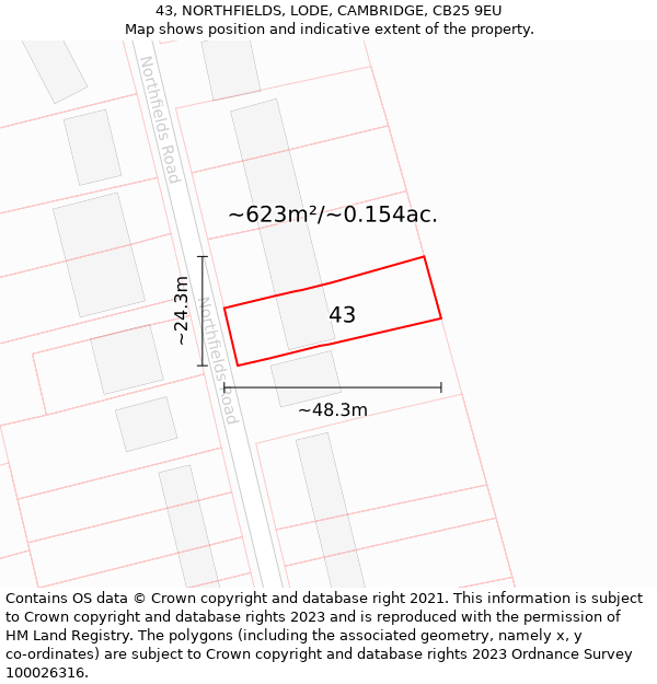 43, NORTHFIELDS, LODE, CAMBRIDGE, CB25 9EU: Plot and title map