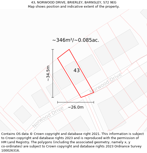 43, NORWOOD DRIVE, BRIERLEY, BARNSLEY, S72 9EG: Plot and title map